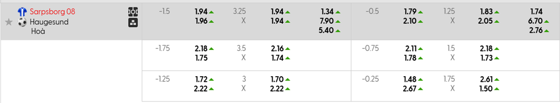 ỷ lệ kèo Sarpsborg 08 vs FK Haugesund
