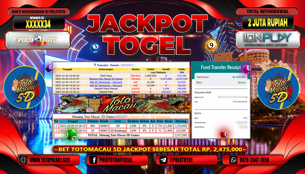POLOTOTO JACKPOT TOGEL MENANG TOTO MACAU Rp.2.000.000,- LUNAS