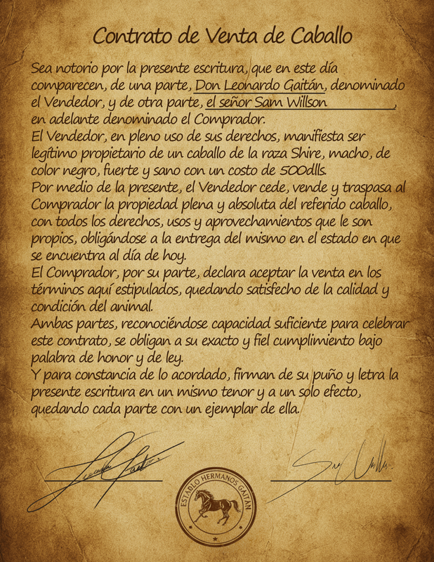 CONTRATO PARA VENTA DE CABALLOS SAM WILLSON