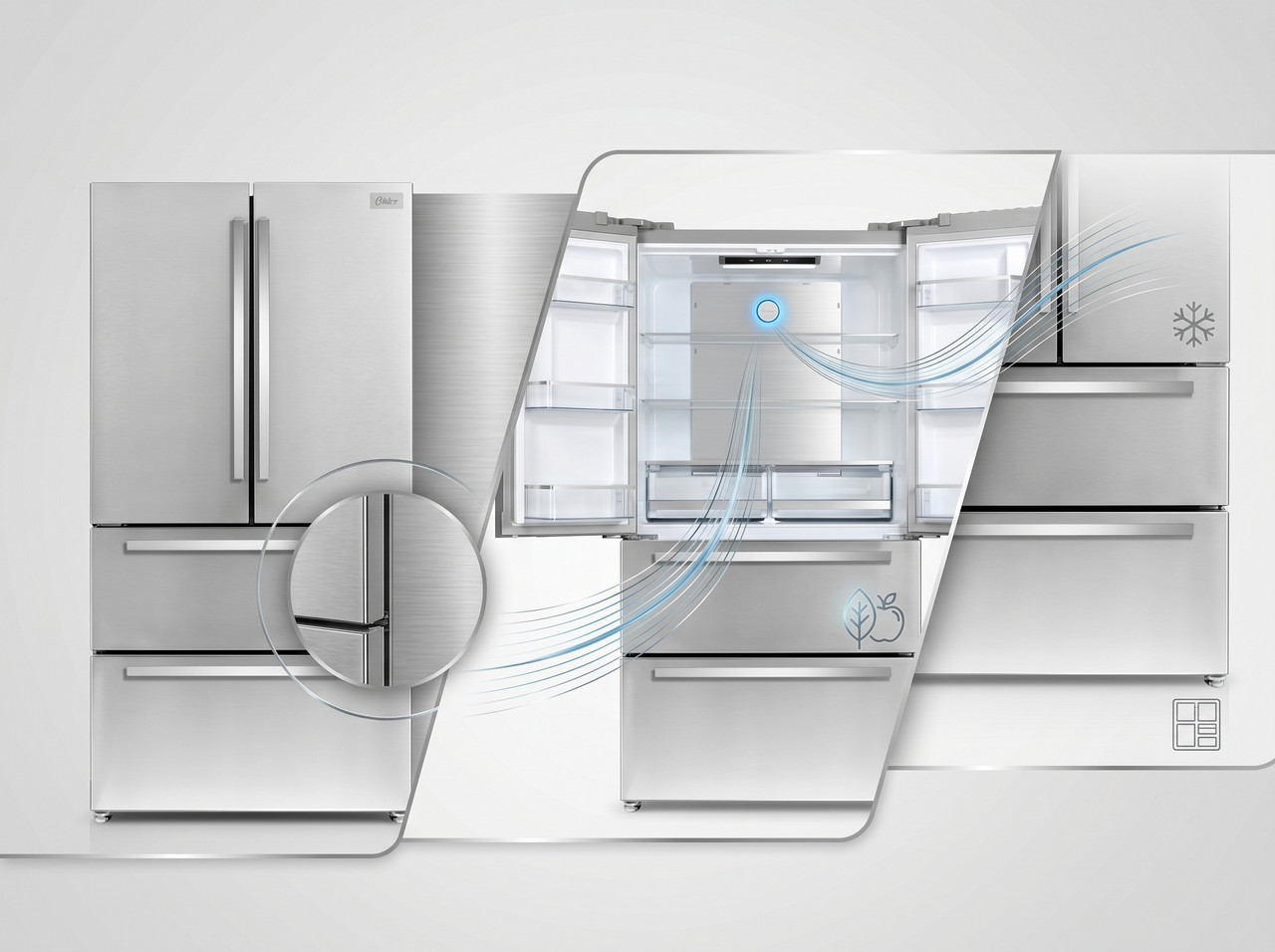 Nevera Oster 36 pulgadas French Door de 4 puertas vista frontal