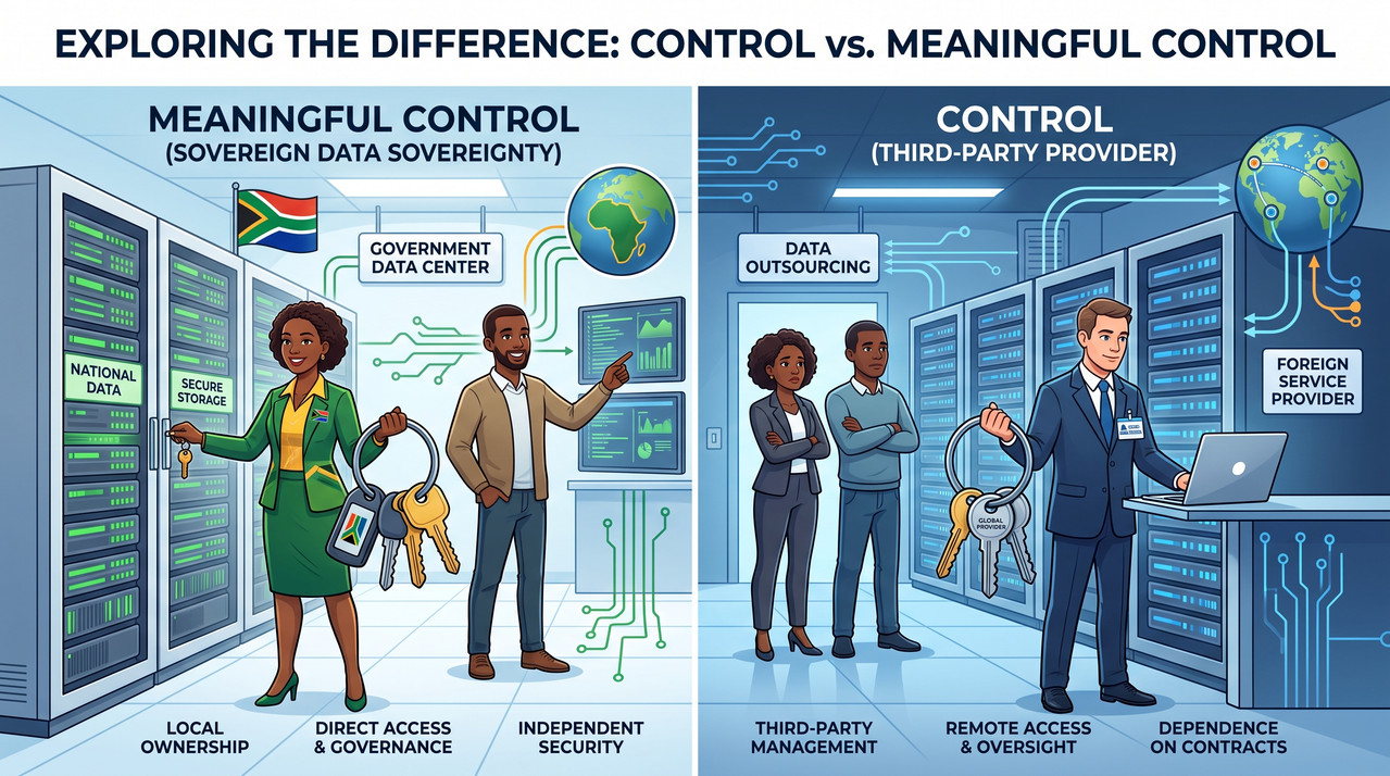 An illustration showing the difference between control and meaningful control of a data center