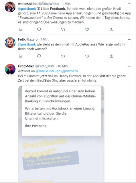 Postbank-Störung auf Twitter