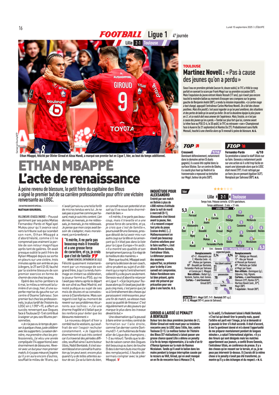 L Equipe du Lundi 15 Septembre 2025