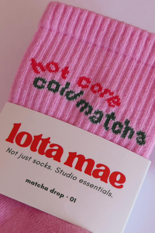 Meet your new studio essential. Our Hot Core, Cold Matcha grip socks are made for the girl who gives her all on the mat and rewards herself with a cold matcha after.
Designed for pilates, yoga & everything in between - with non-slip grip so you can focus on your flow, not your footing.