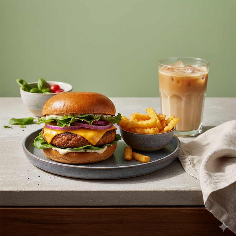 0131 VEG BURGER REGULAR FRIES COLD COFFEE MOCKTAIL
