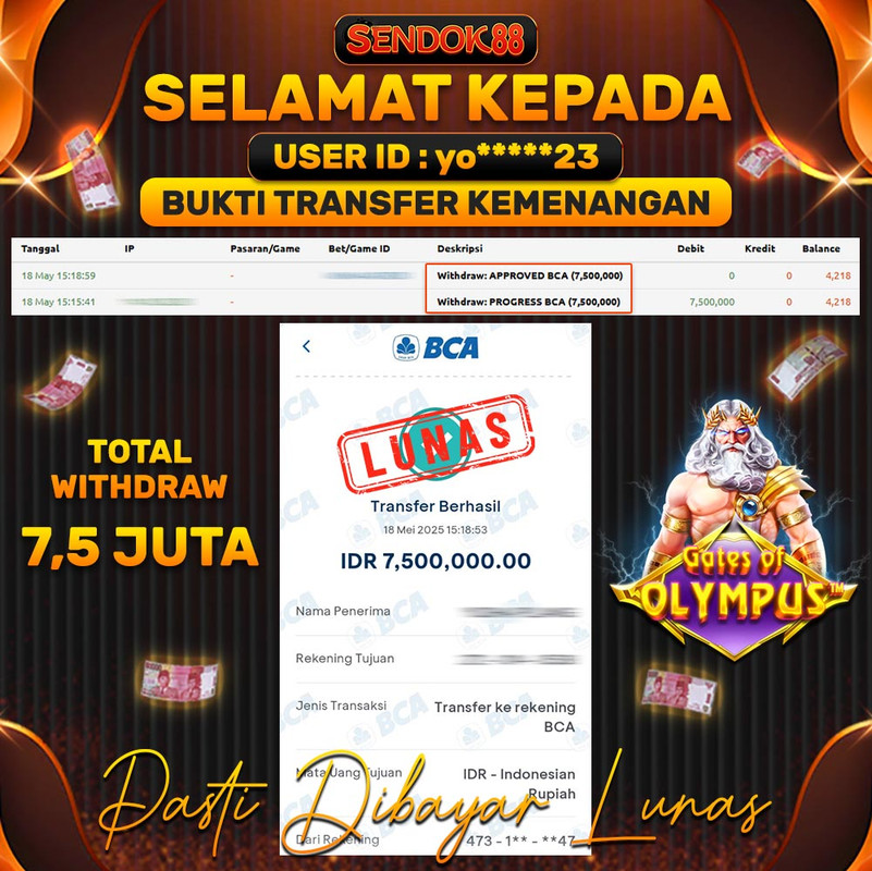 SENDOK88 JEPE! GATES OF OLYMPUS Rp 7.500.000,- LUNAS!