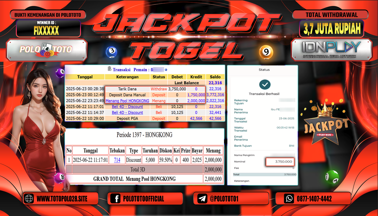 POLOTOTO JACKPOT TOGEL HONGKONG LOTTO Rp3.750.000,-