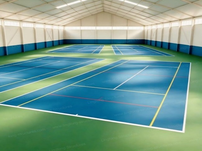 Lingtong Tent pickleball court tent exterior with aluminum frame and PVC cover for outdoor sports facility