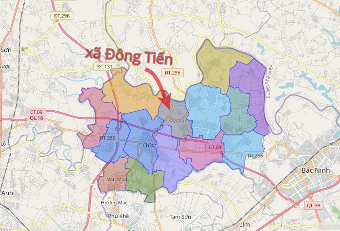 Vị trí xã Đông Tiến huyện Yên Phong tỉnh Bắc Ninh
