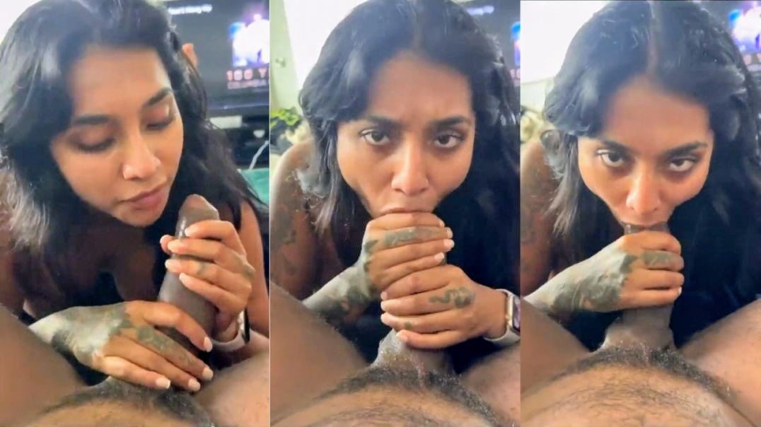Nri Desi Hot Babe With Tattoos Giving Crazy Eye Contact While Sucking a Huge Black Cock