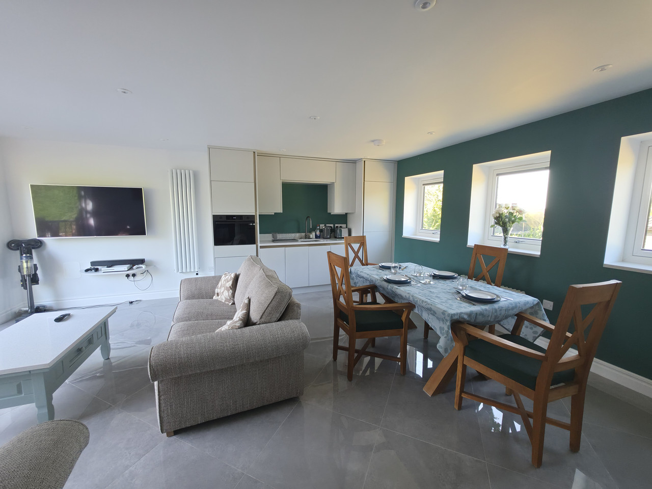 Open-plan living space with bi-fold doors
