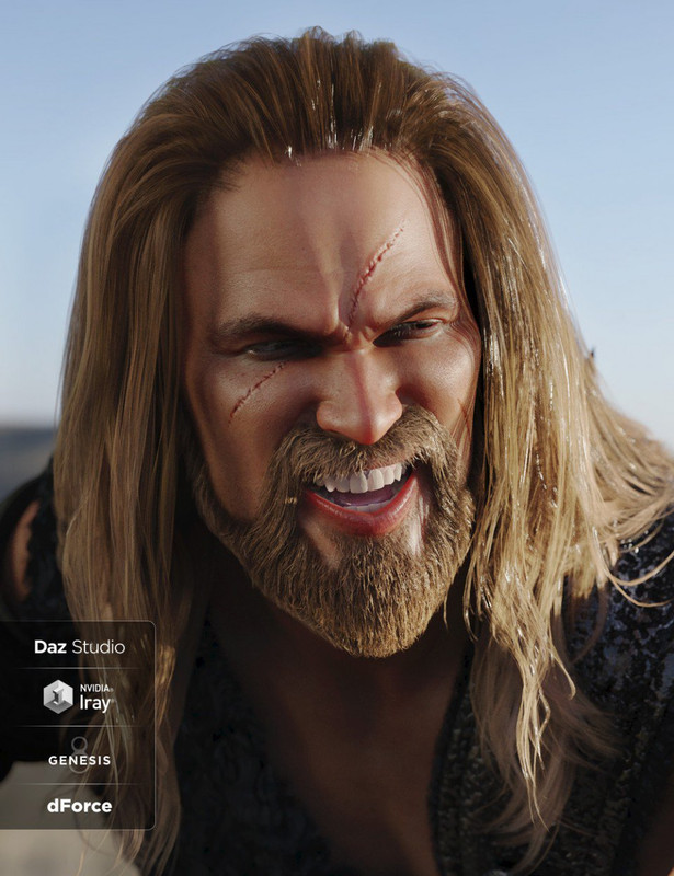 Drago Hair and Beard with dForce for Genesis 3 and Genesis 8 Male(s)