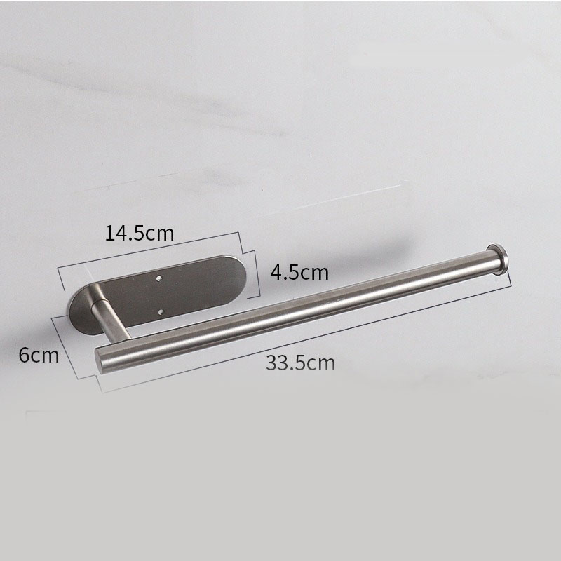 Silver Stainless Steel Kitchen Paper Holder with Adhesive Mounting – Under Cabinet Tissue Roll Rack for Paper Towels, Toilet Paper or Plastic Wrap