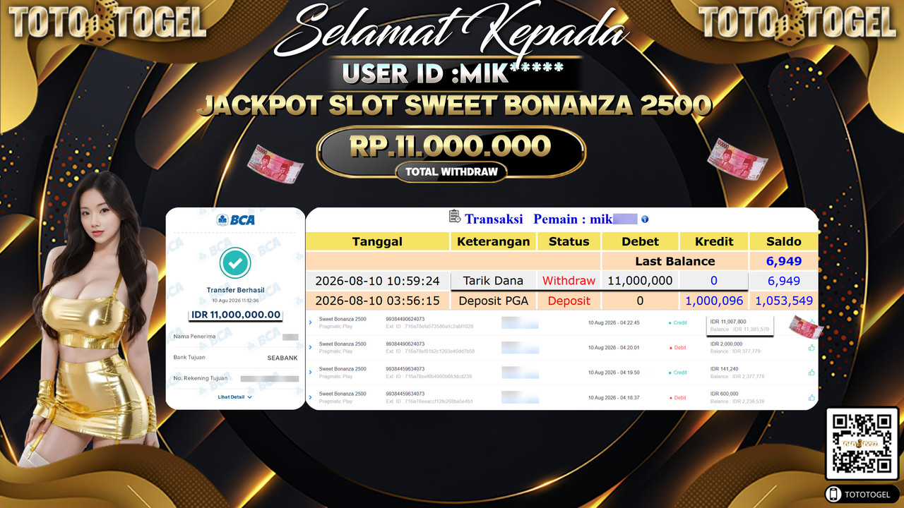Bukti Pembayaran Jackpot Slot Sweet Binanza 2500 ID:MIK*****LUNAS