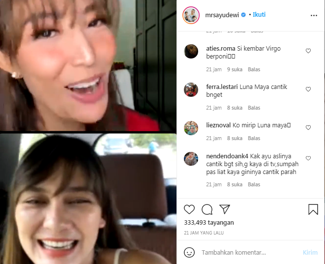 Ayu Dewi dan Luna Maya saat Live Instagram