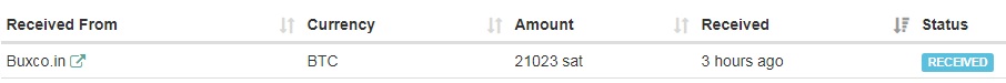 3rd payment from Buxco ( 0.00021023 Btc ) Buxcoinpayment
