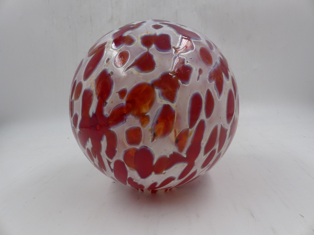 CZECH REPUBLIC RED AND WHITE LARGE CYLINDER  HAND BLOWN GLASS LIGHT COVER