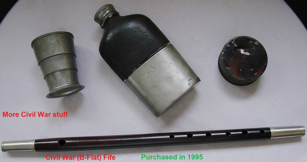 Civil War Fife and liquor flask and collapsible drinking cup