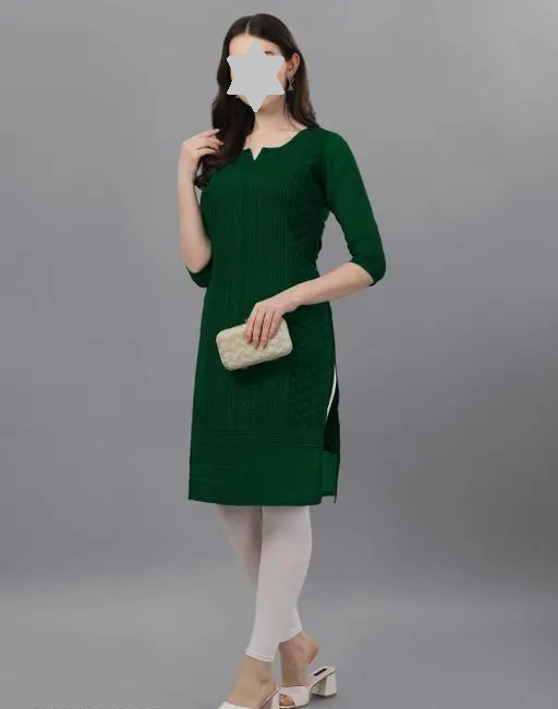 Trendy Chikan Embroidery Georgette Kurti Color Green (R109)