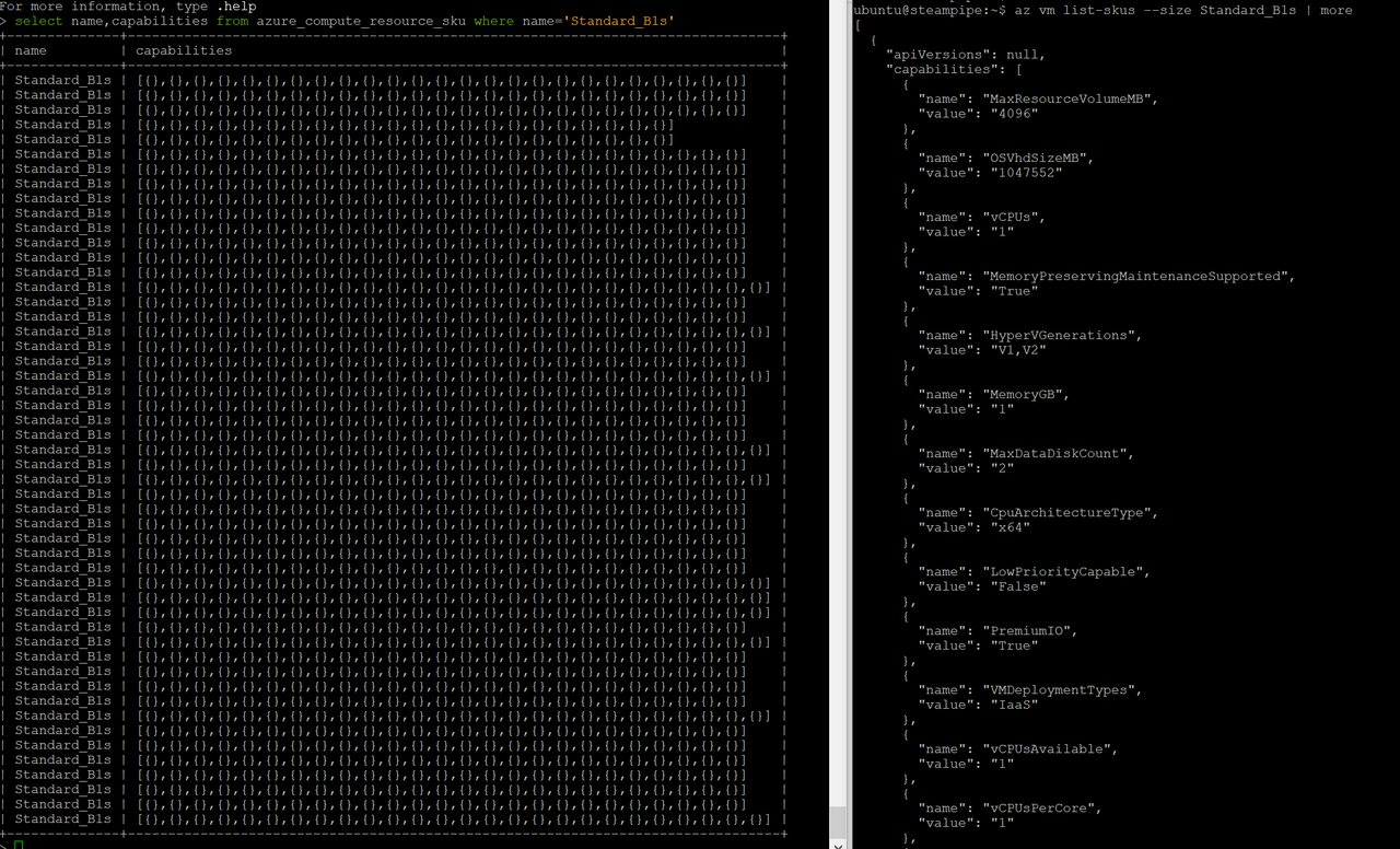 Virtual Machine SKU table returning empty results for the capabilities
