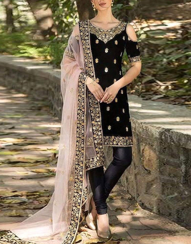 Adorable Embroidered Black Velvet Dress with Net Dupatta 2026