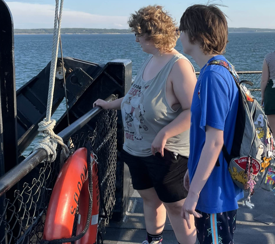 me and hocus onlooking the ocean on the ferry