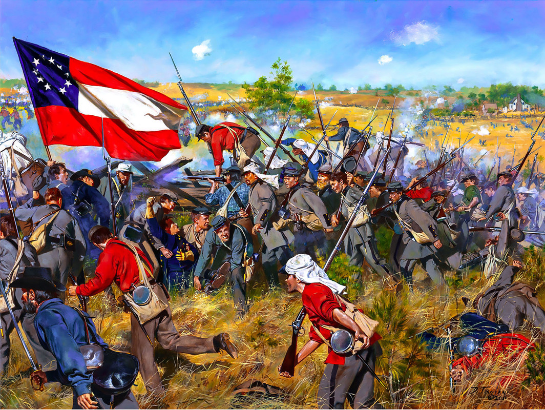 Civil americana,Bull run 1ª,el coronel Bartow agitando su espada al frente del 7º de Georgia cargand