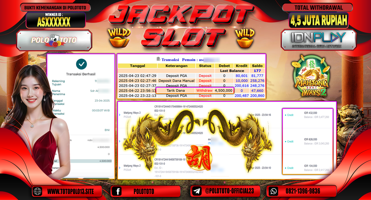 POLOTOTO JACKPOT SLOT MAHJONG WAYS 2 Rp.4.500.000,-