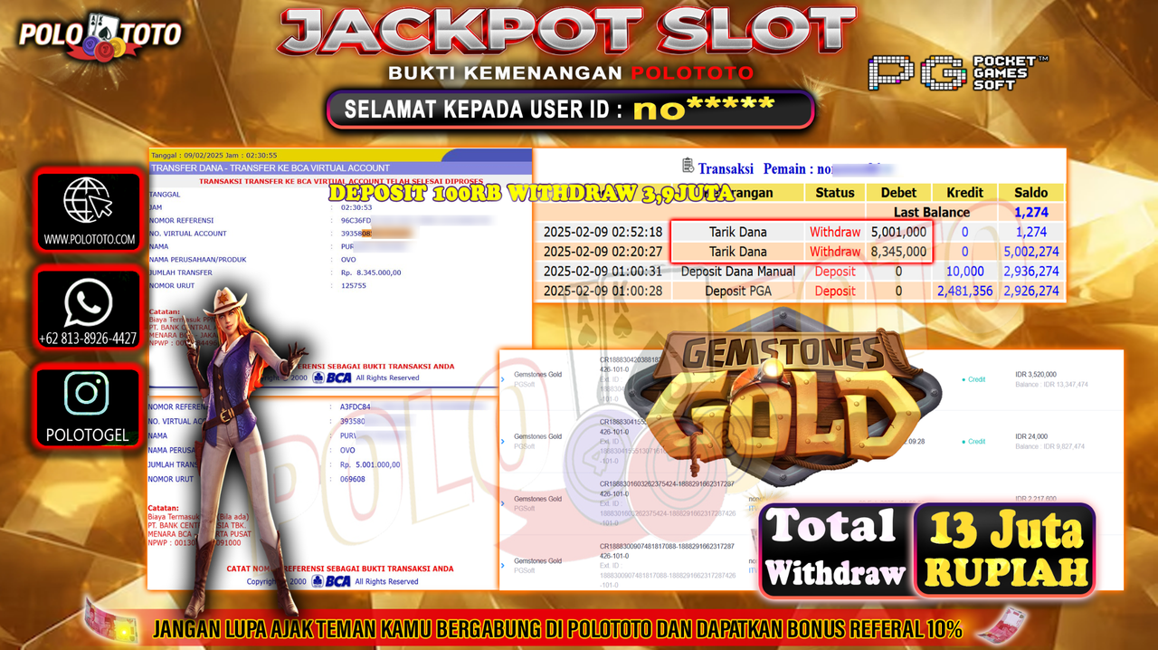 POLOTOTO JACKPOT SLOT GEMSTONES GOLD Rp.13,346.000,-