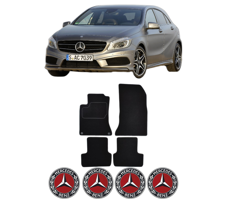 Set Covorase Presuri MERCEDES-BENZ A-CLASS (W176) din 2012-2018, Auto, Material Textil Mocheta, 4 Stickere auto cu MERCEDES-BENZ