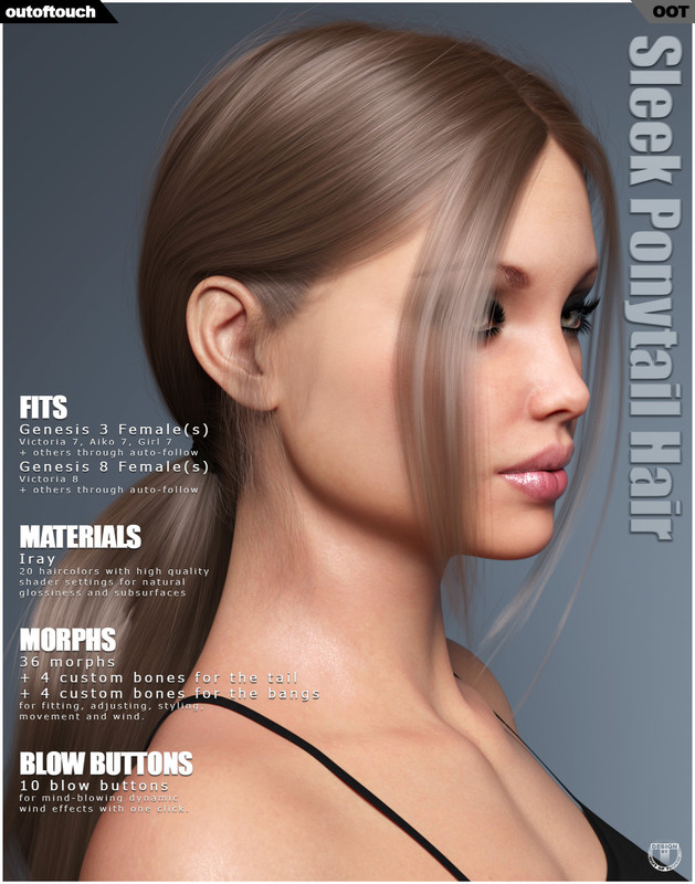 Sleek Ponytail Hair for Genesis 3 and 8 Females