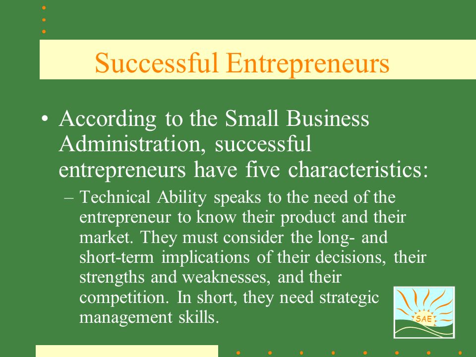An Entrepreneurship SAE Project