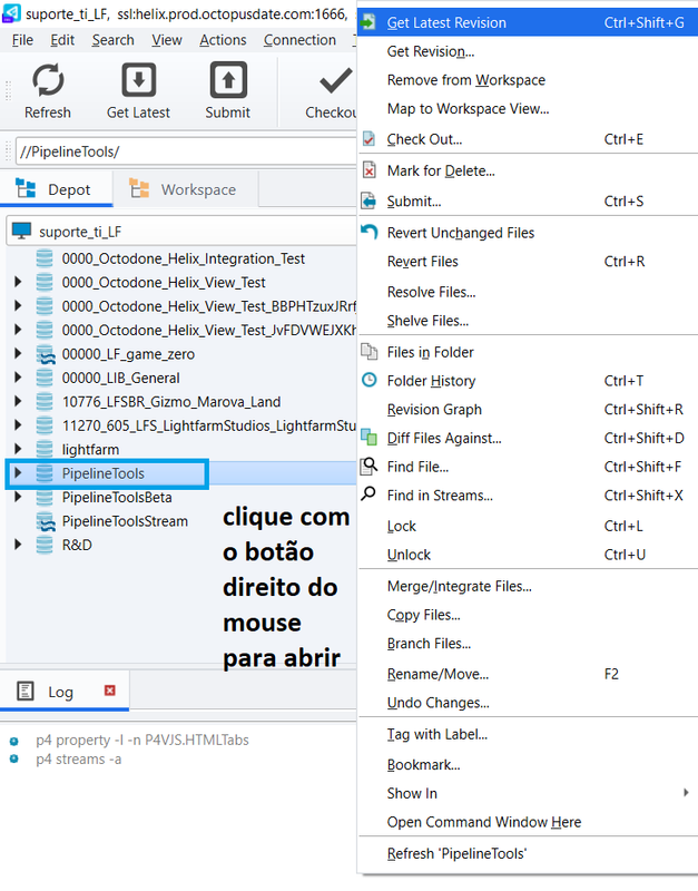 Get Latest Revision — visão alternativa na aba Depot do P4V