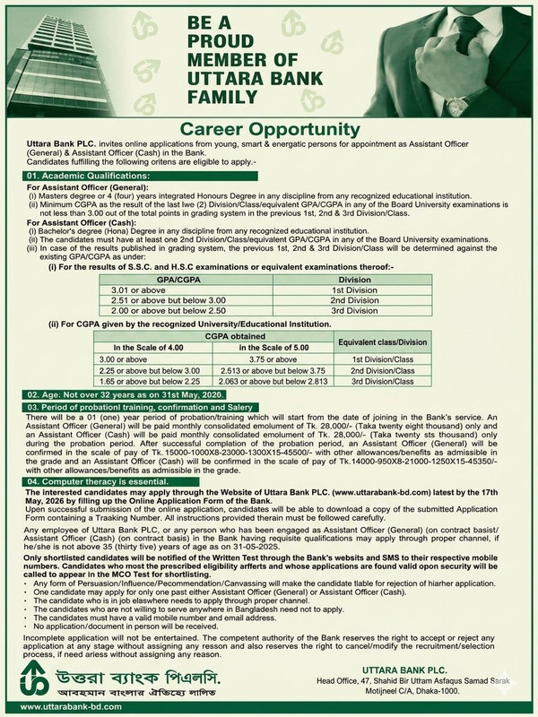 Uttara-Bank-PLC-Job-Circular-2026