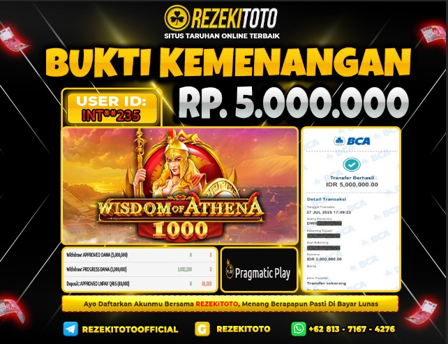 BUKTI KEMENANGAN 27 JULI 2025 WISDOM OF ATHENA 1000 5 JUTA  