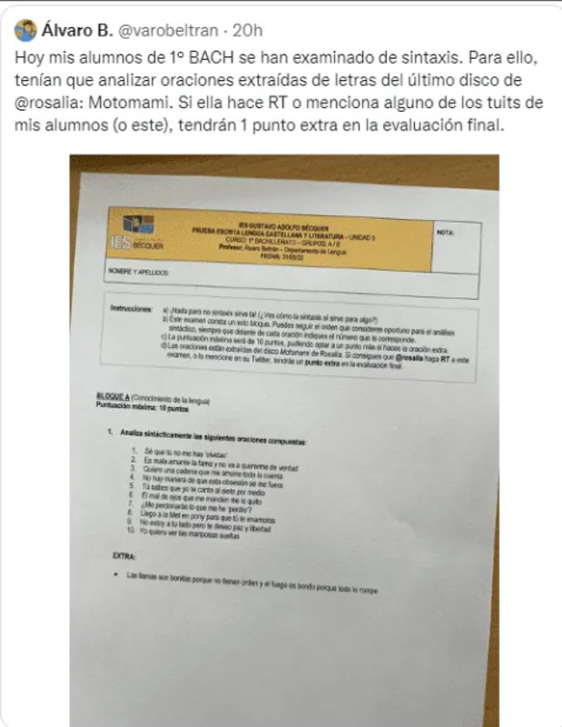 Maestro promete punto extra si Rosalía les da un 'retweet' y ahora es viral