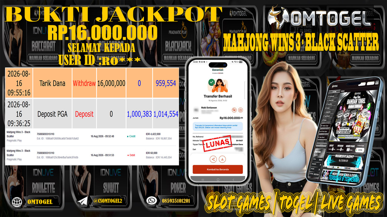 OMTOGEL JACKPOT PG SOFT MAHJONG WINS 3 BLACK SCATTER Rp,16,000,000,- DIBAYAR LUNAS