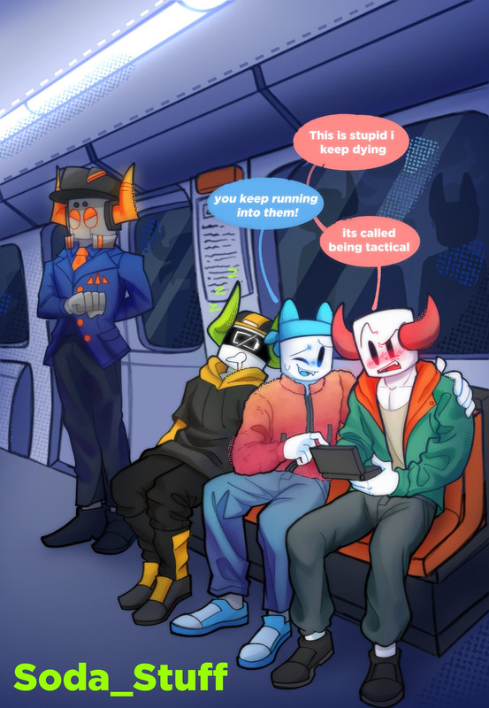 rgb trio on a train, boombox sleeping beside sling