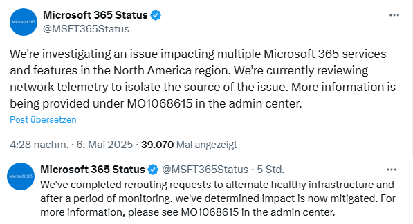 Störung Microsoft Cloud (Teams etc.)