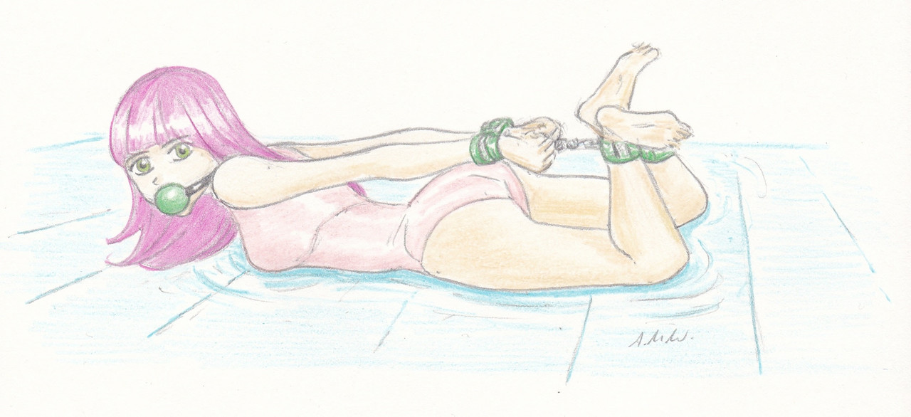 latex swimsuit hogtie