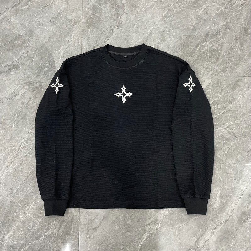 Kurevale Heavyweight Thermal Waffle Knit, front view, ouroboros dragon print centered on chest