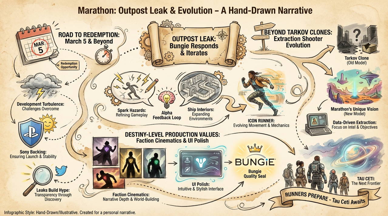 Marathon's Third Map Outpost Leaks - New Gameplay Details from Bungie Playtest 1 Futuristic sci-fi shooter gameplay environment