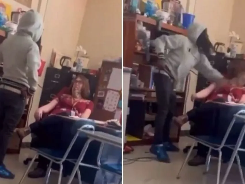 Alumno golpea con tremenda brutalidad a su maestra mientras sus compañeros se ríen