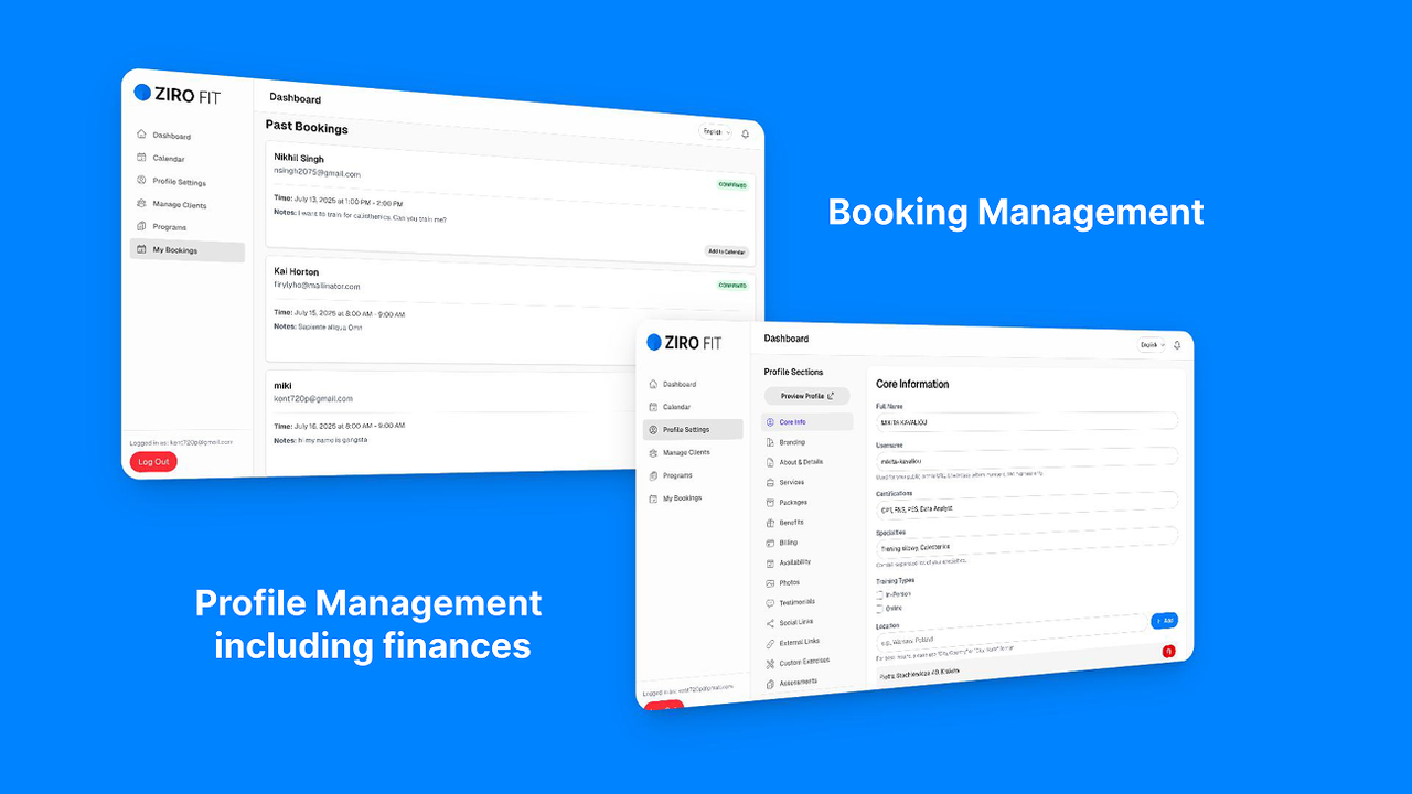 Ziro Fit Booking management