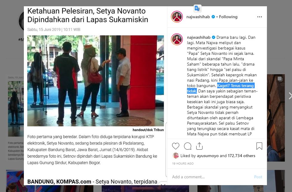 Unggahan Najwa Shihab di instagram
