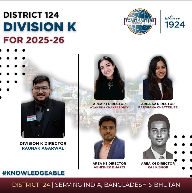 Area K1 and K2 Directors of 2025-26 are from IEM Toastmasters Club!