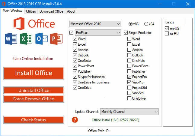 Microsoft Office Professional Plus 2016-2019 Retail-VL Version 2002 (Build 12527.20278) (x86/x64)