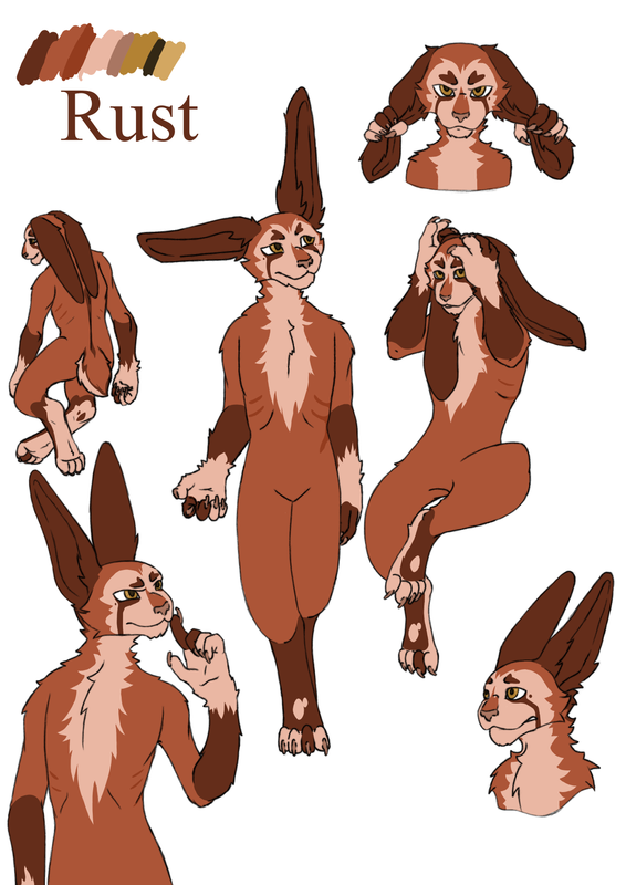 A Sheet of pictures of Rust, A red-brown rabbit