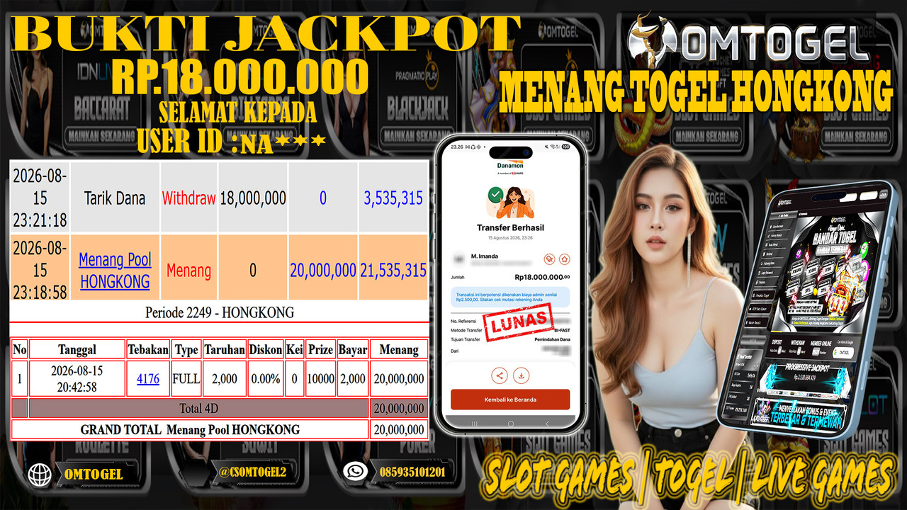 OMTOGEL JACKPOT MENANG TOGEL HONGKONG Rp,18,000,000,- DIBAYAR LUNAS
