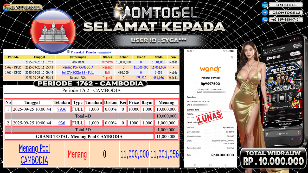 OMTOGEL JACKPOT CAMBODIA 4D 3D 10 JUTA DI BAYAR LUNAS ,-